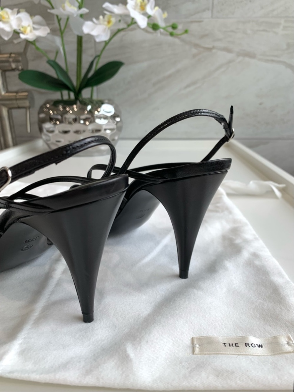 The Row Black Leather Strappy Knot Detail  Slingback Sandals,Size EU37.5/US 7.5. - Picture 9 of 14